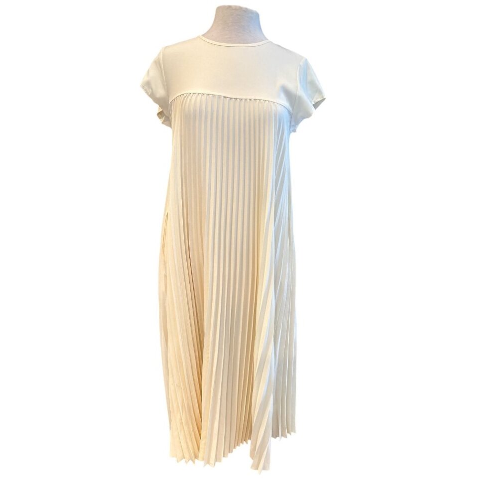 Bridgerton inspired Cream Pleated Short Sleeve Midi Dress